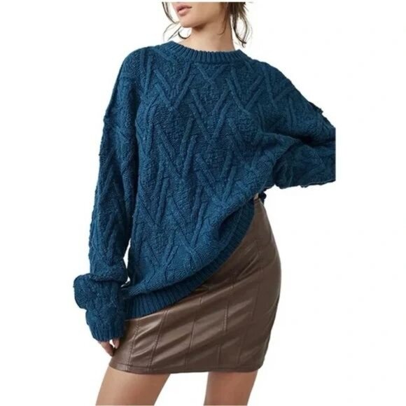 Free People Sweaters - Free People Women's Isla Cable Knit Sweater in Varsity Navy Blue